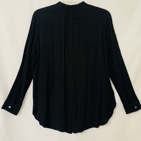 Loft Blouse Women Small Petite Black Mandarin Collar Lace Button Down Casual - Picture 2 of 9
